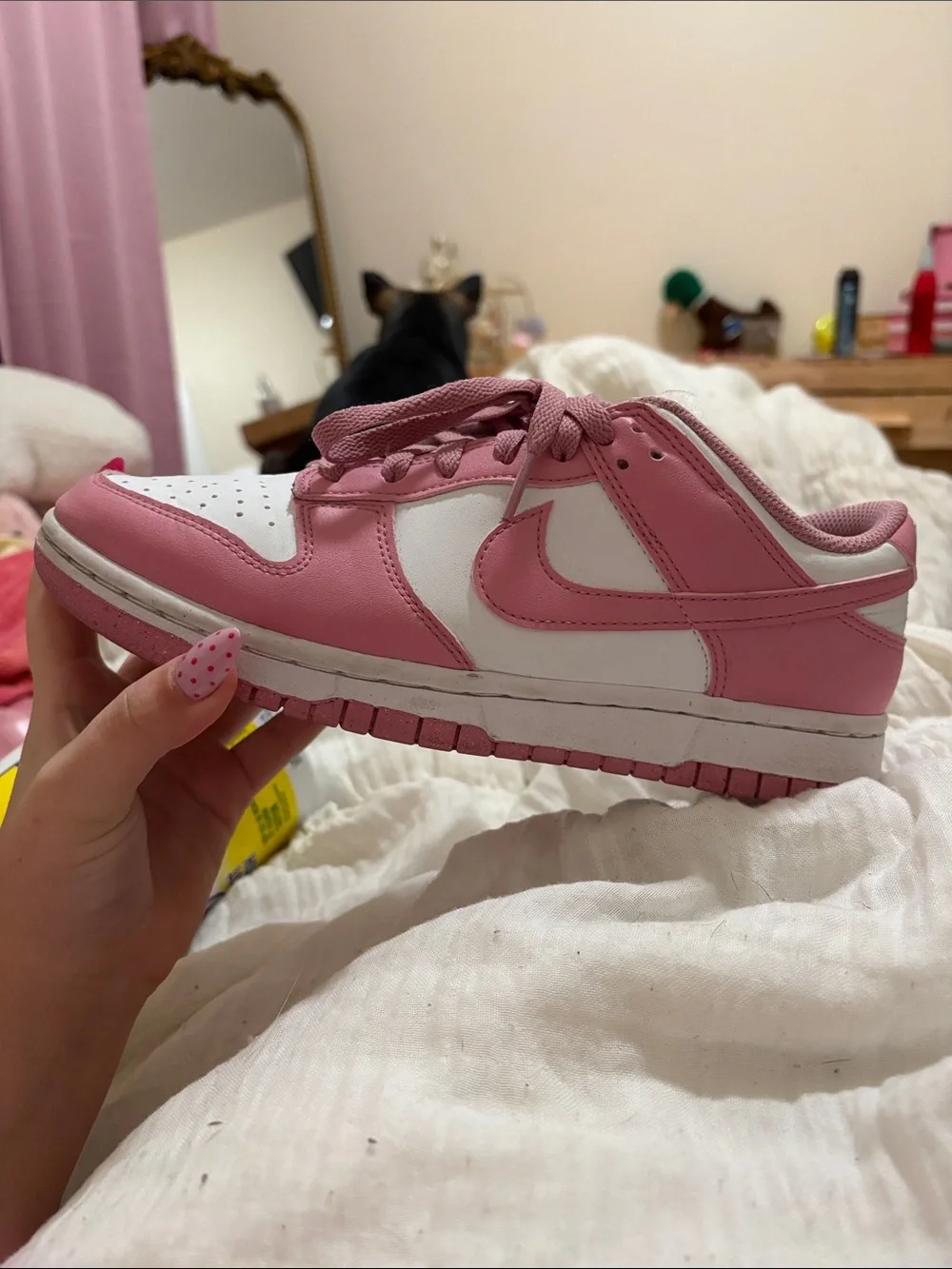 Nike Pink and White Low Top Sneakers